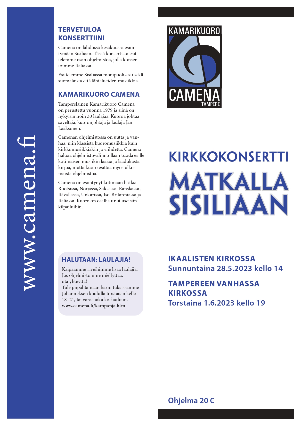 Camena kevätkonsertti ohjelma 1. sivu