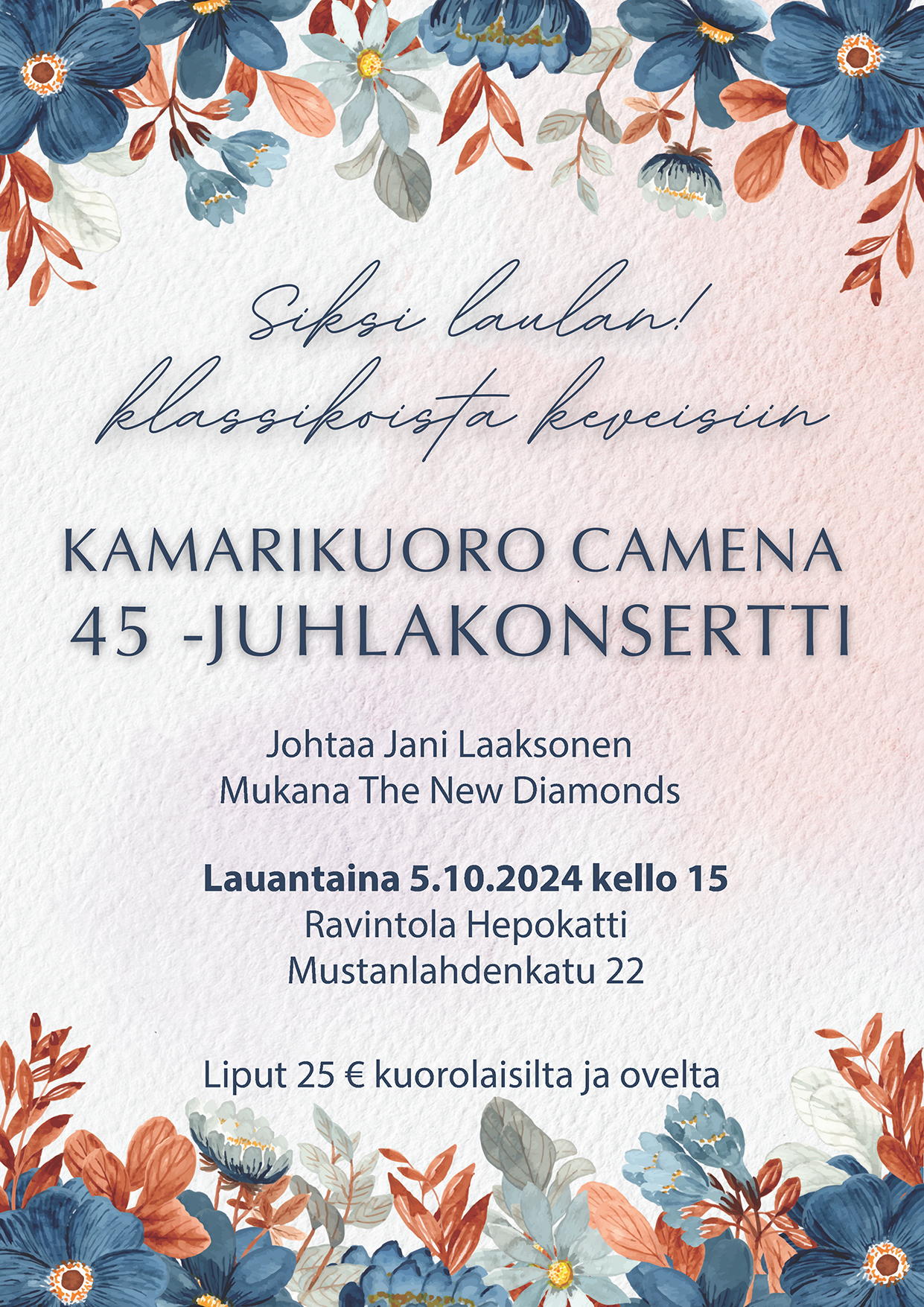 Kamarikuoro Camena 45 vuotta juliste